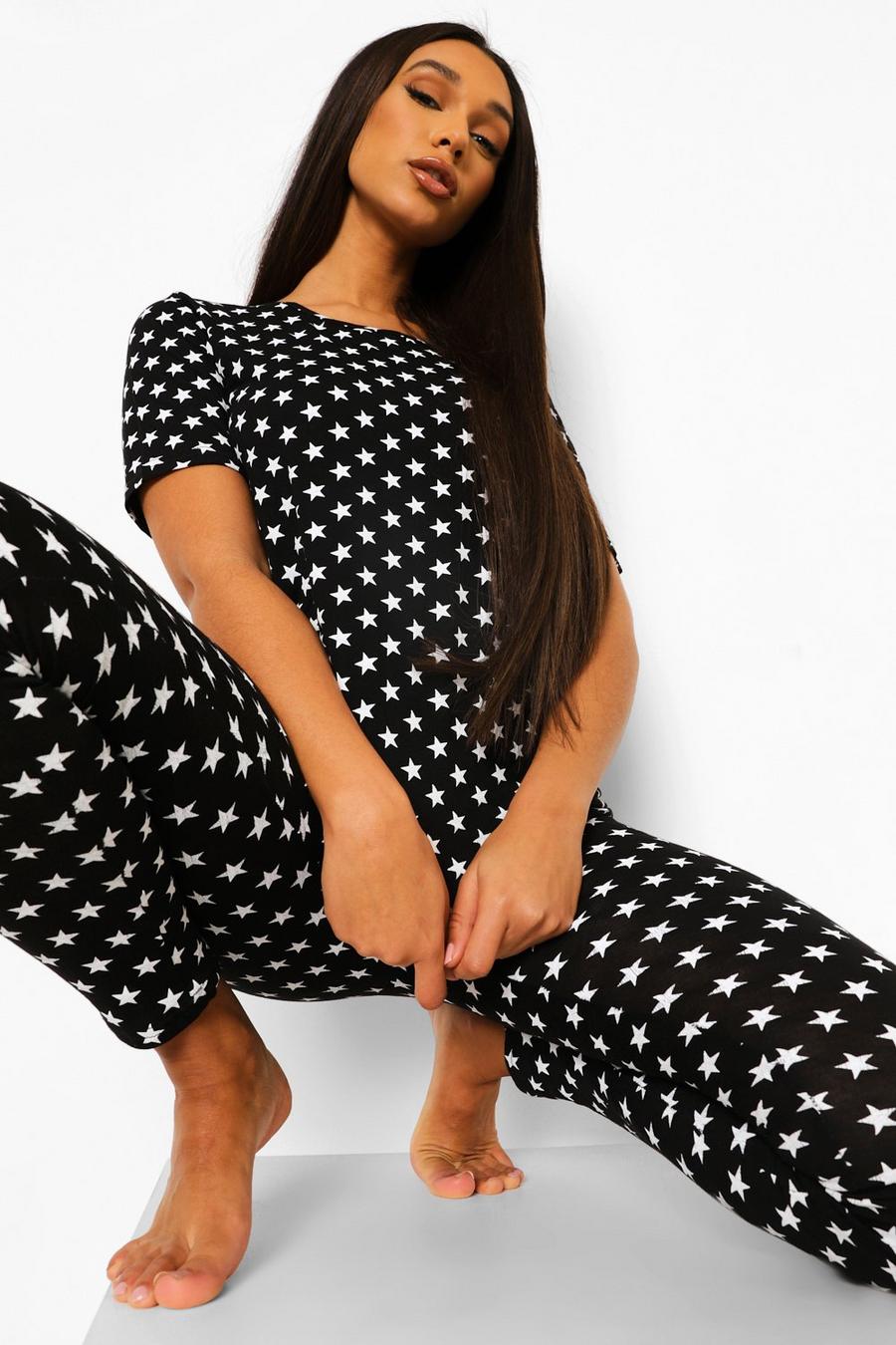Conjunto de pyjamas de pantalones cortos estampados con estrellas Tall, Negro image number 1
