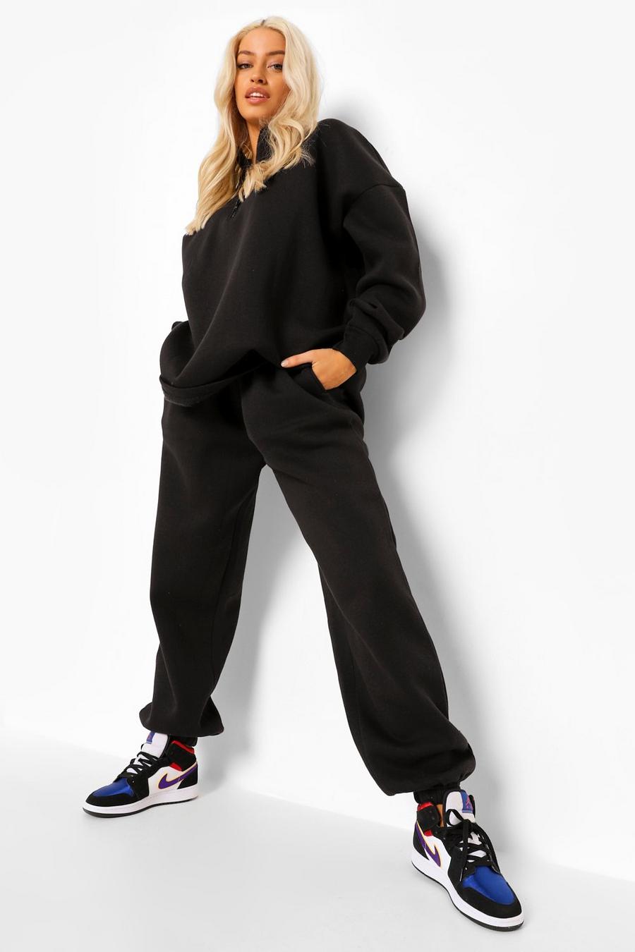 Black Tall Zip Sweatshirt And Track Pant Tracksuit image number 1