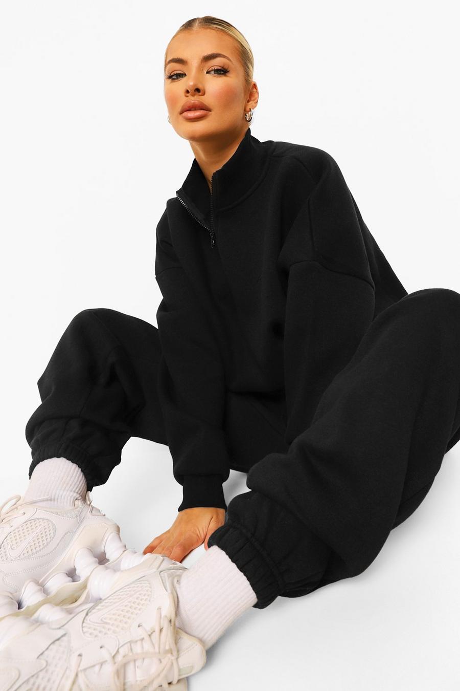 Black Tall Woman Embroidered Half Zip Tracksuit image number 1