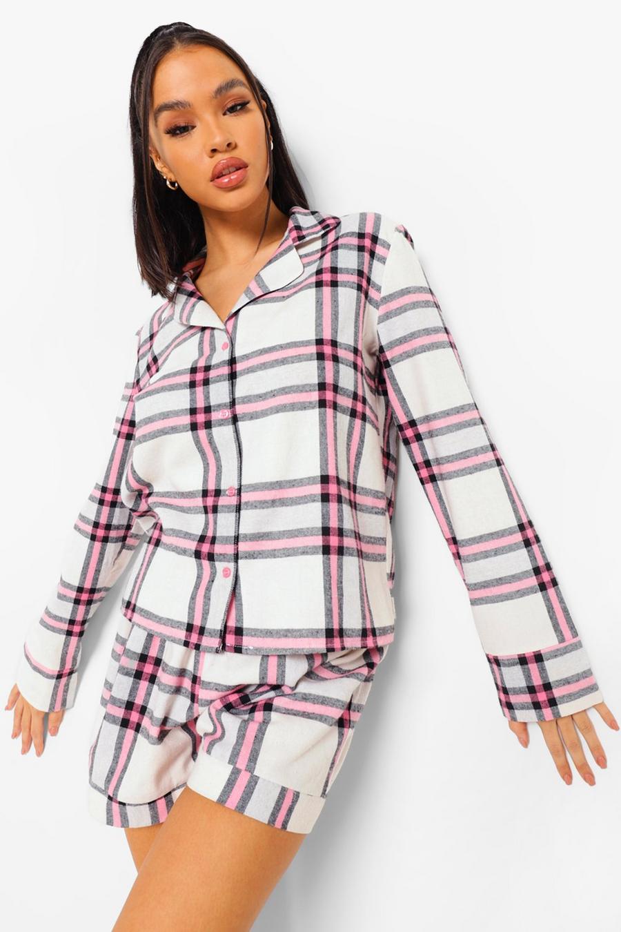 Baby pink Flannel Check Pajama Short Set image number 1