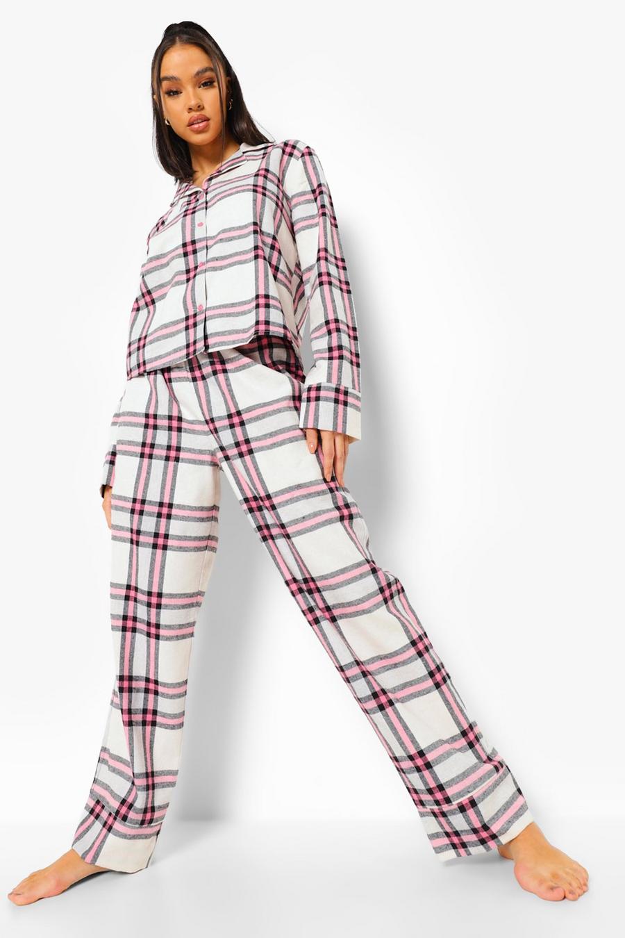 Baby pink Flannel Check Pajama Set image number 1