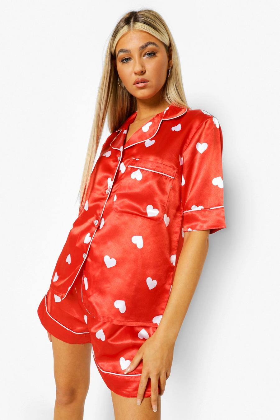Pijama Tall corto de raso, Rojo image number 1