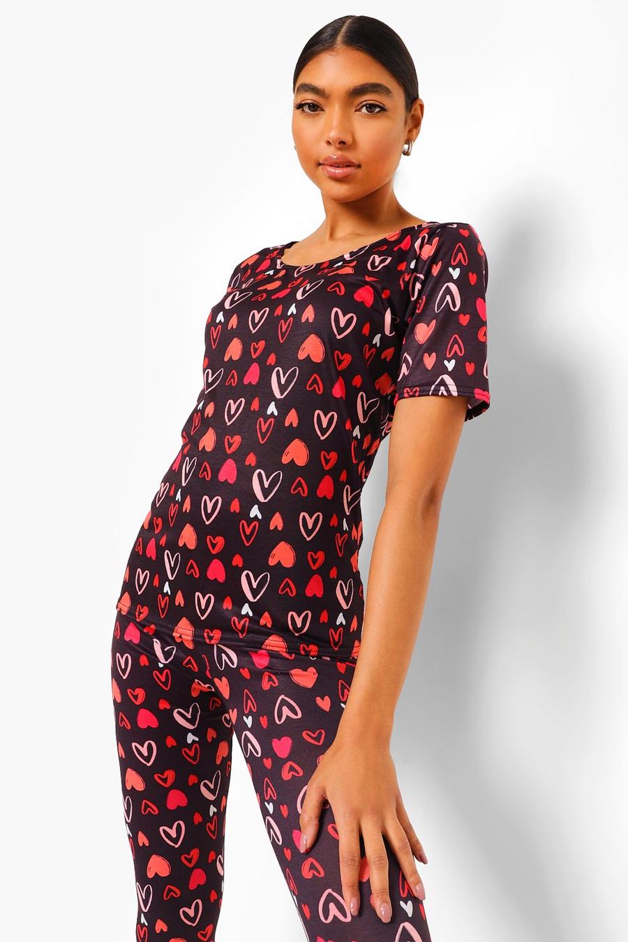 Black Tall Valentijns T-Shirt Pyjama Set Met Leggings image number 1
