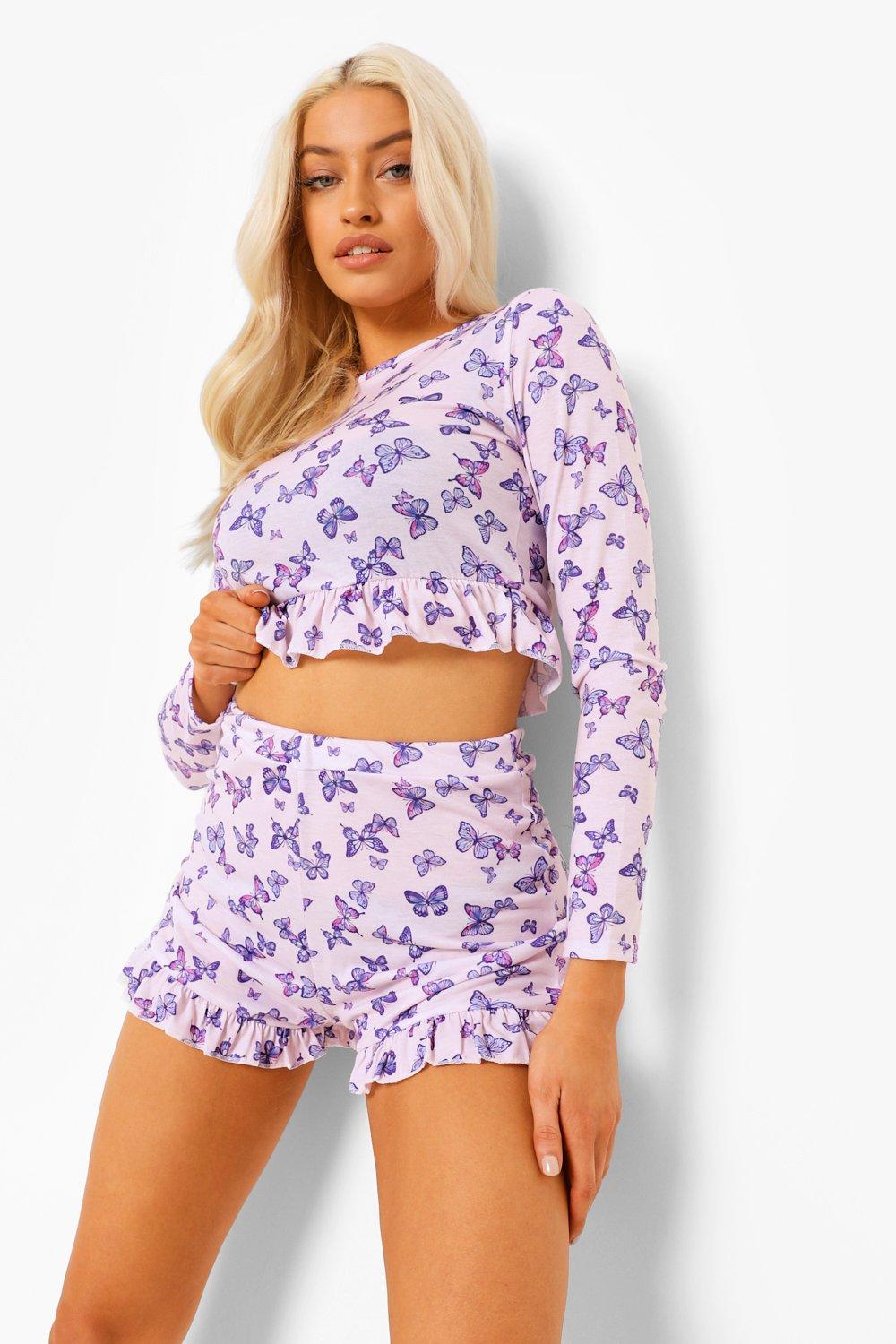 Women's Butterfly Frill Pyjama Short Set