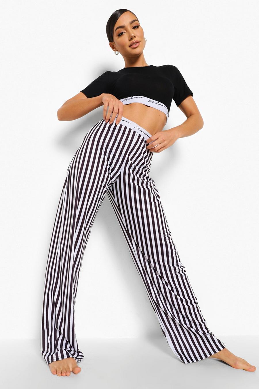 Black Woman Tape Mono Stripe Pajamas image number 1