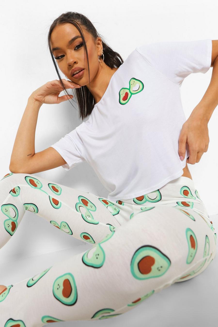 White Pyjamas med leggings och avocadomönster image number 1