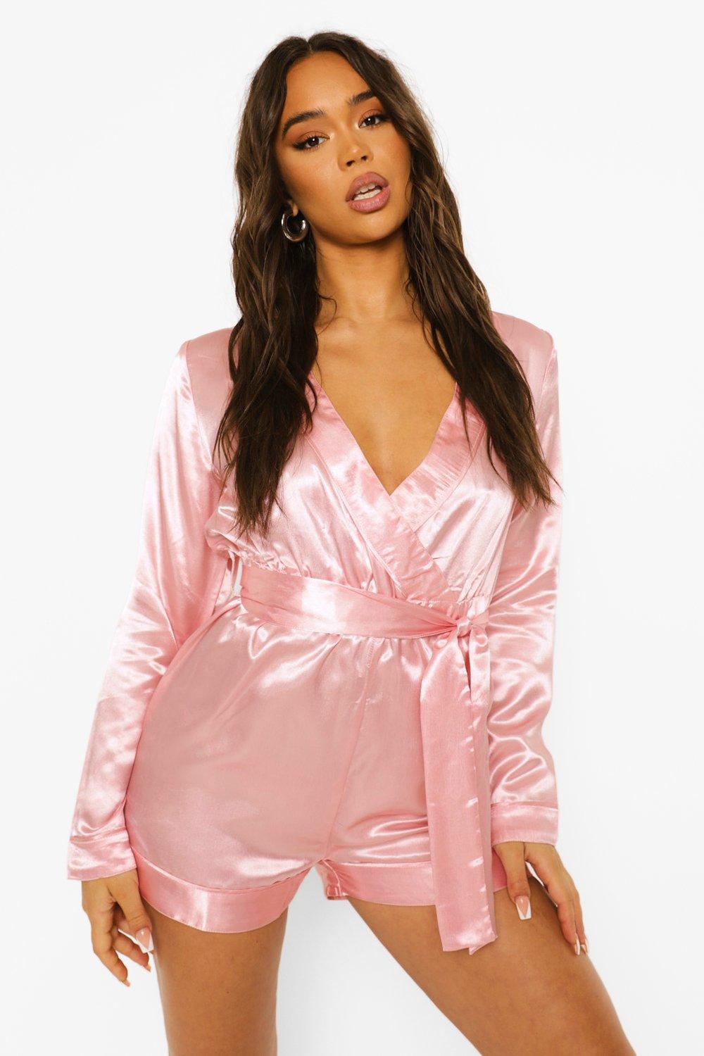 Honeymoon Piping Detail Satin Playsuit boohoo UK