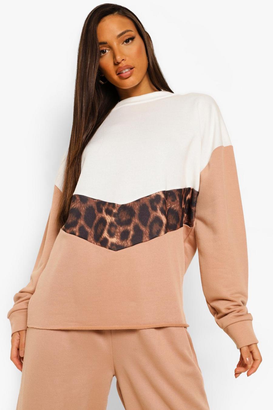 Tall Leopard Colorblock Sweatshirt Tracksuit image number 1