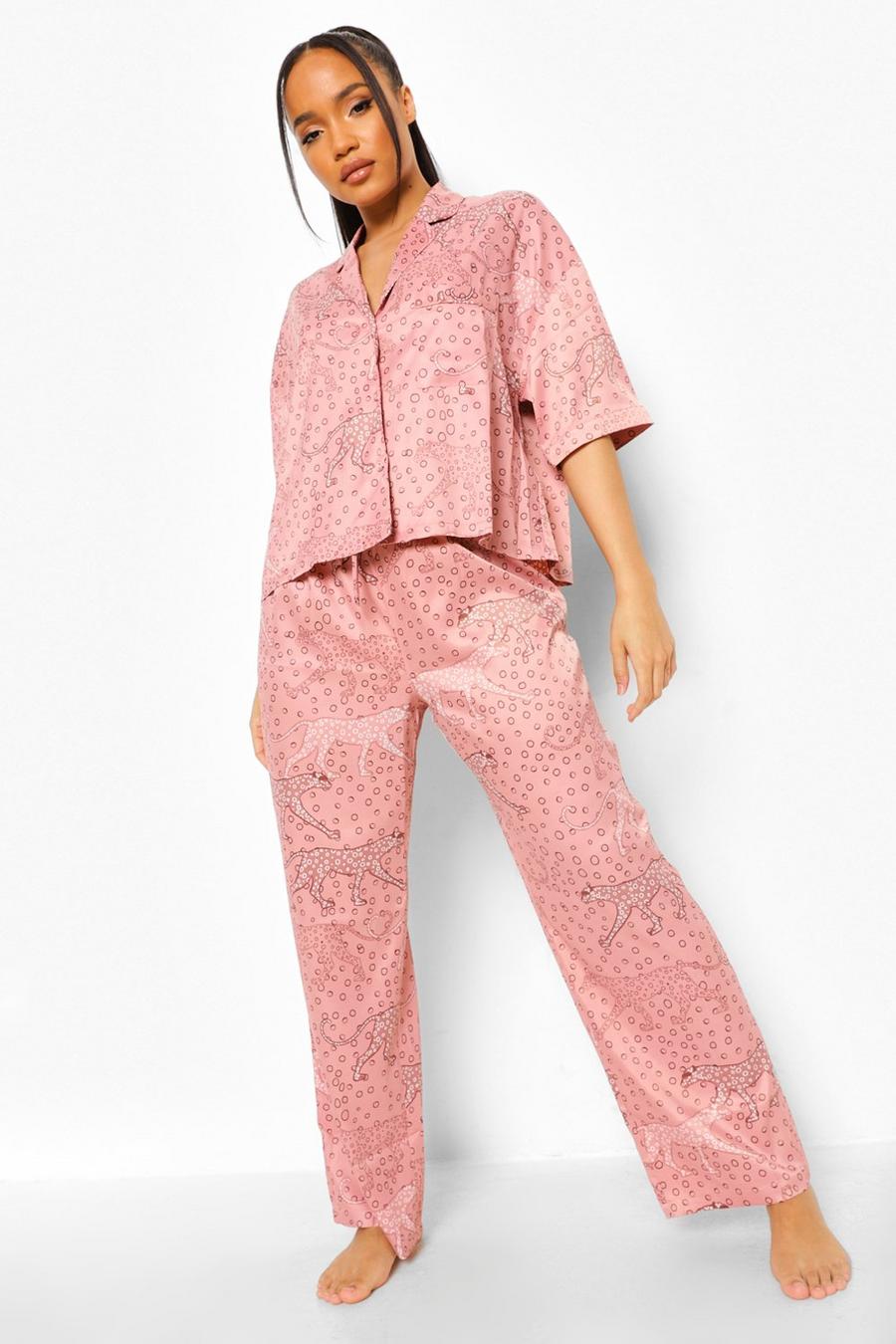 Pink Kortärmad pyjamas med djurmönster image number 1