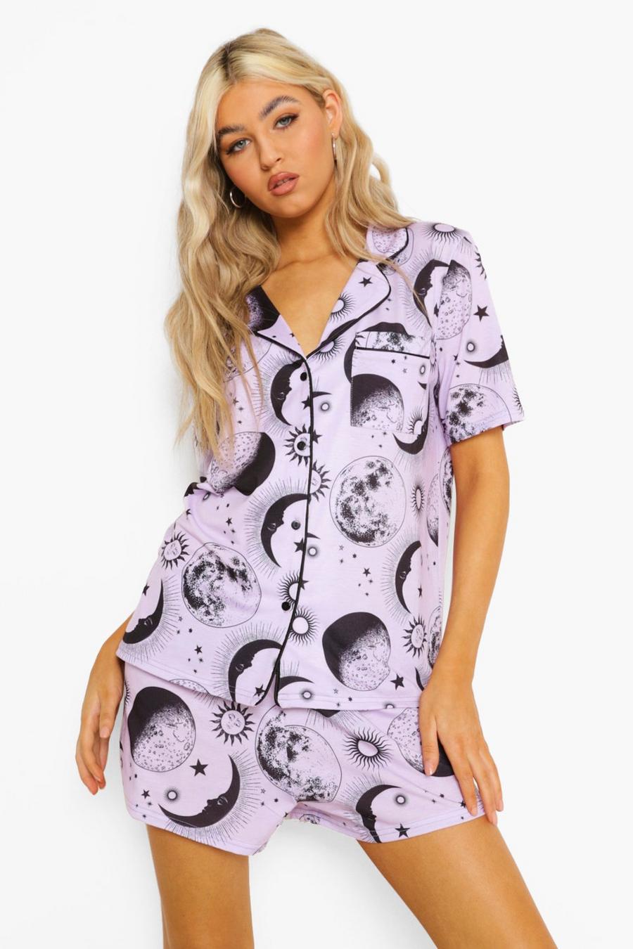 Lilac Tall - Mönstrad pyjamasskjorta och shorts image number 1