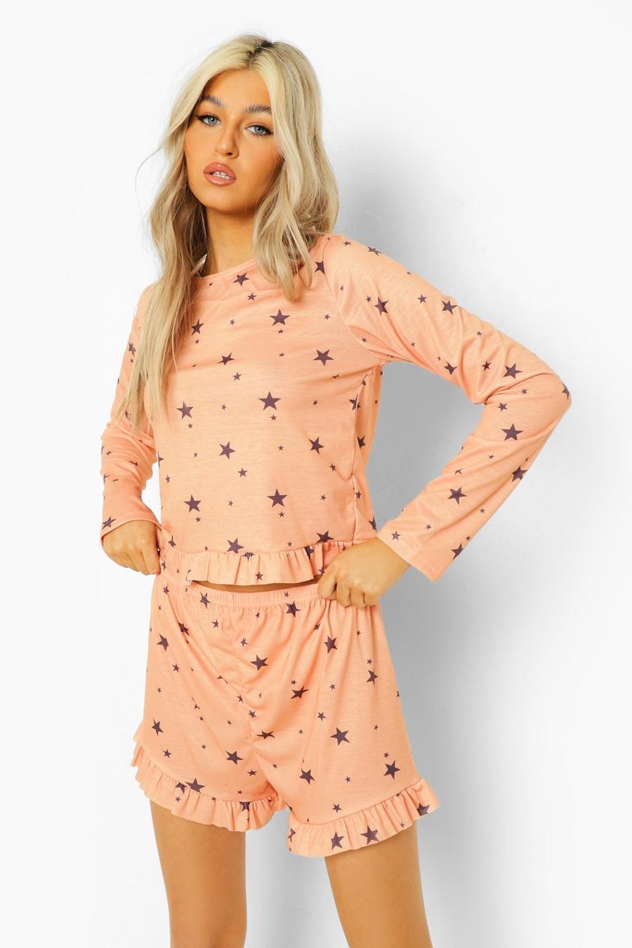 Apricot Tall - Pyjamastopp och shorts med stjärnor och volanger image number 1
