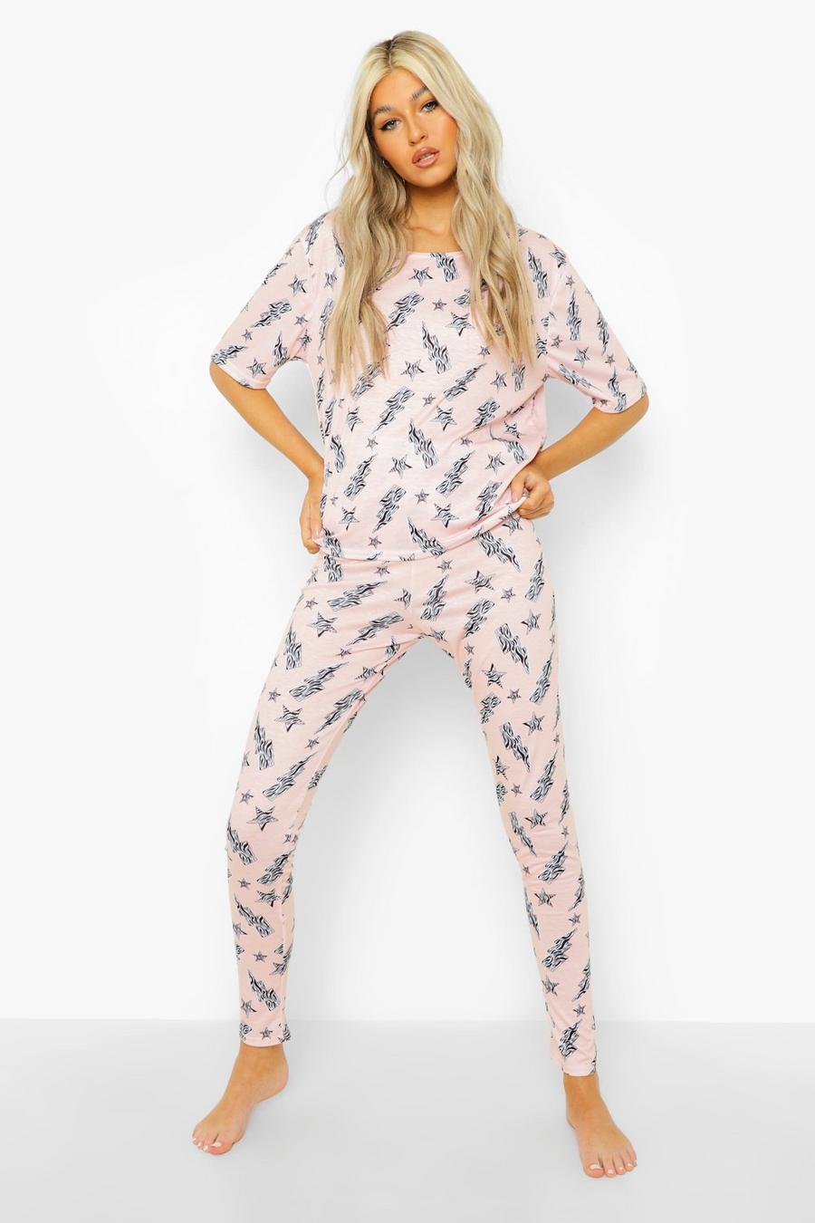 Pink Tall - Mönstrad Pyjamas med t-shirt och leggings image number 1