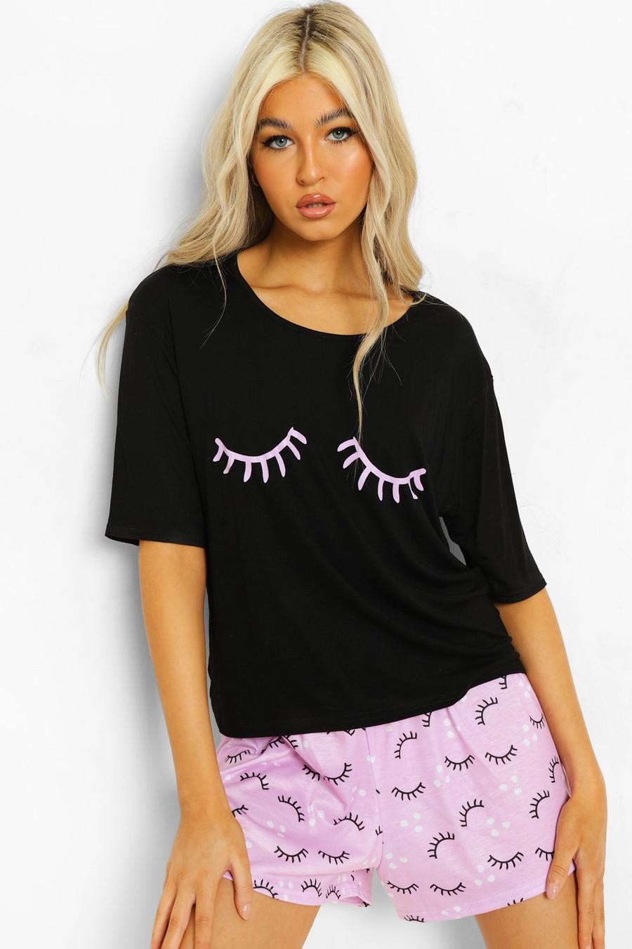 Lilac Tall Kanten Pyjama Set Met T-Shirt En Shorts image number 1