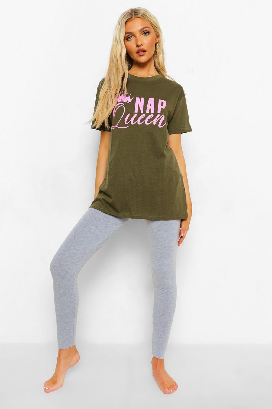 Khaki Tall Nap Queen T-shirt And Legging Pj Set image number 1