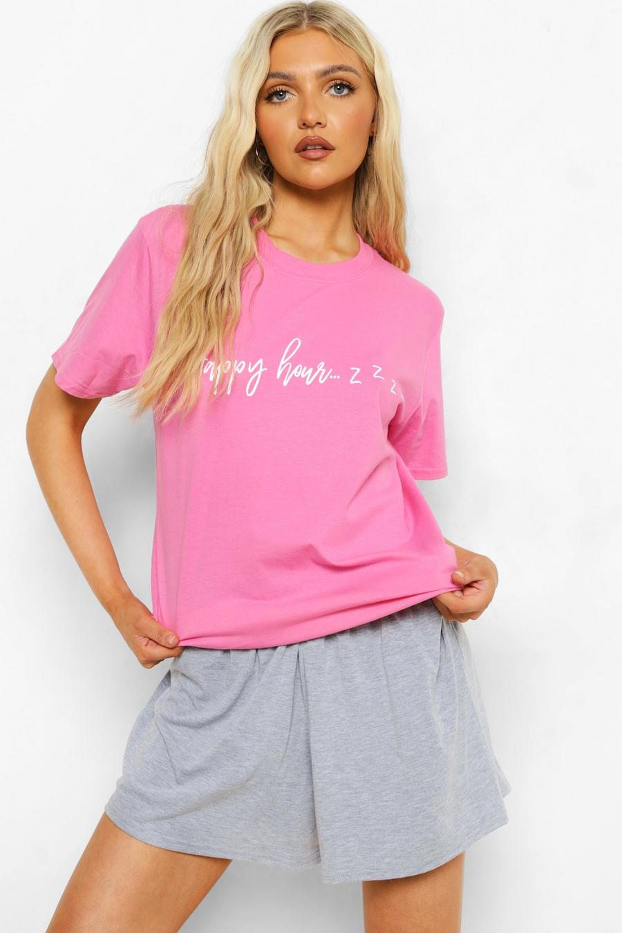 Tall Pyjama mit Slogan-T-Shirt und Shorts , Rosa image number 1