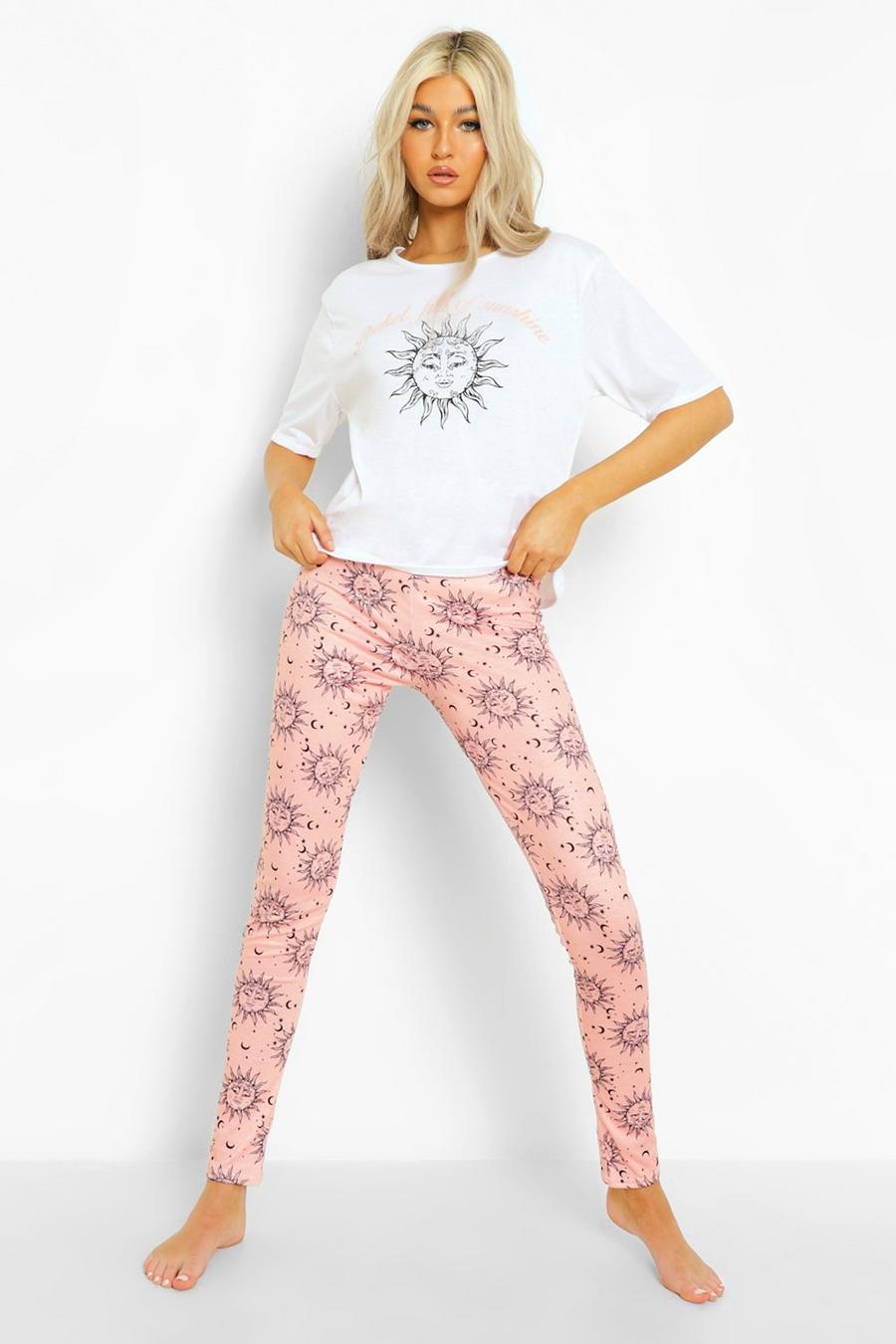 Pink Tall Zon & Maan Pyjama Set Met T-Shirt En Leggings image number 1