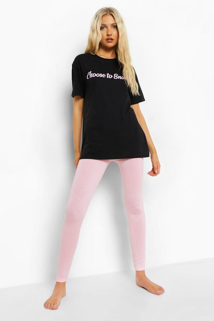 Black Tall Slogan T-shirt And Legging Pj Set image number 1