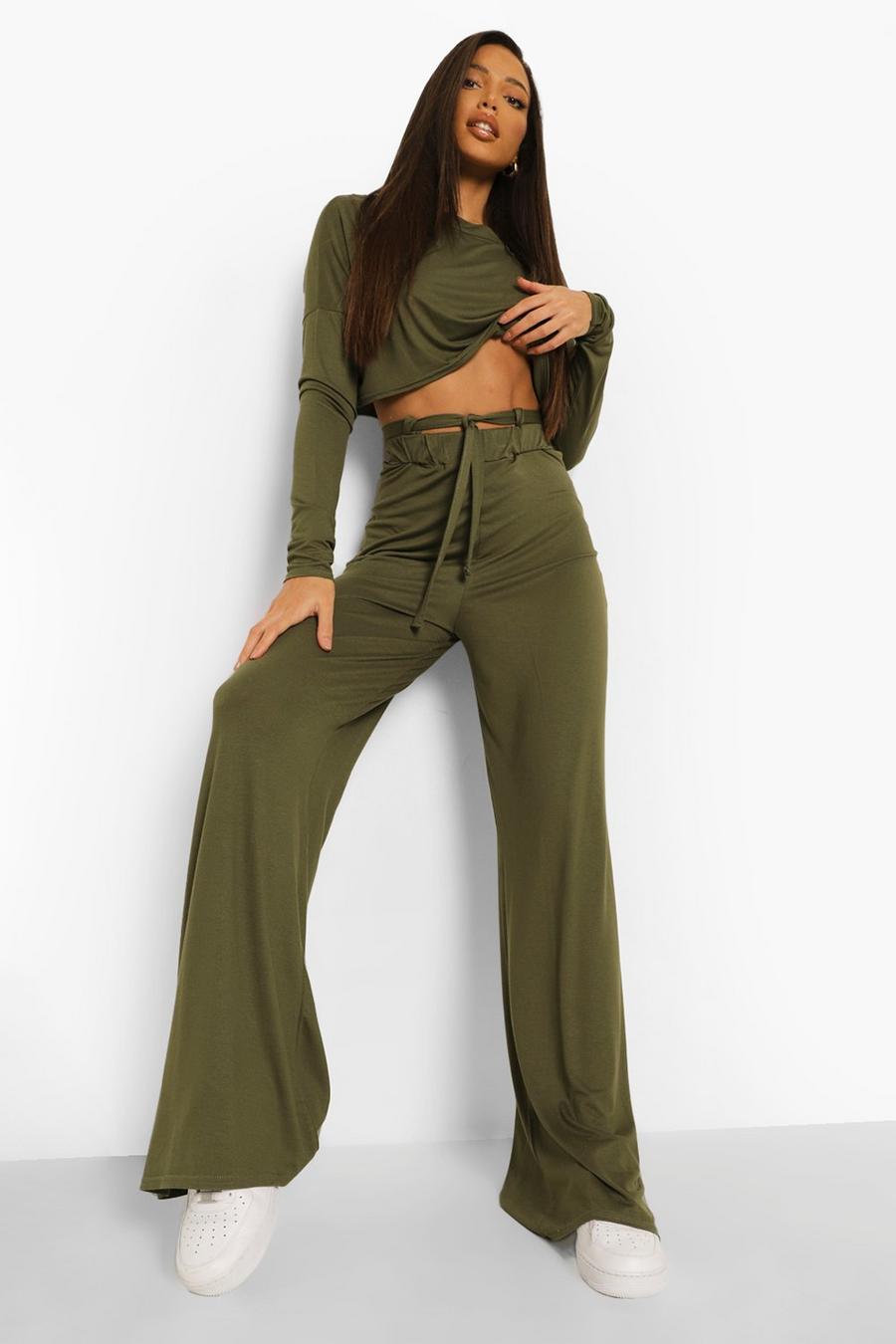 Washed khaki Tall Slouchy Tie Straps Lounge Pants image number 1