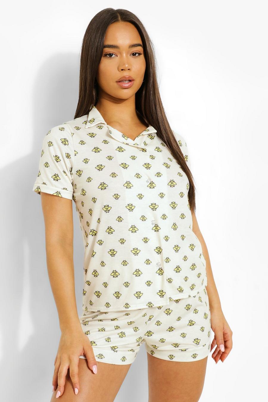 Pyjama-Shortset aus Jersey mit Knopfleiste und Hummel, Creme image number 1