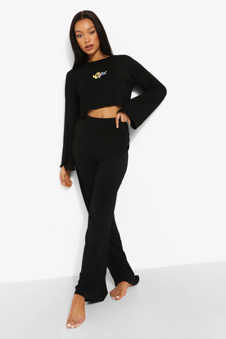 Black Ofcl Pyjama Set Met Crop Top En Wide Leg Broek image number 1