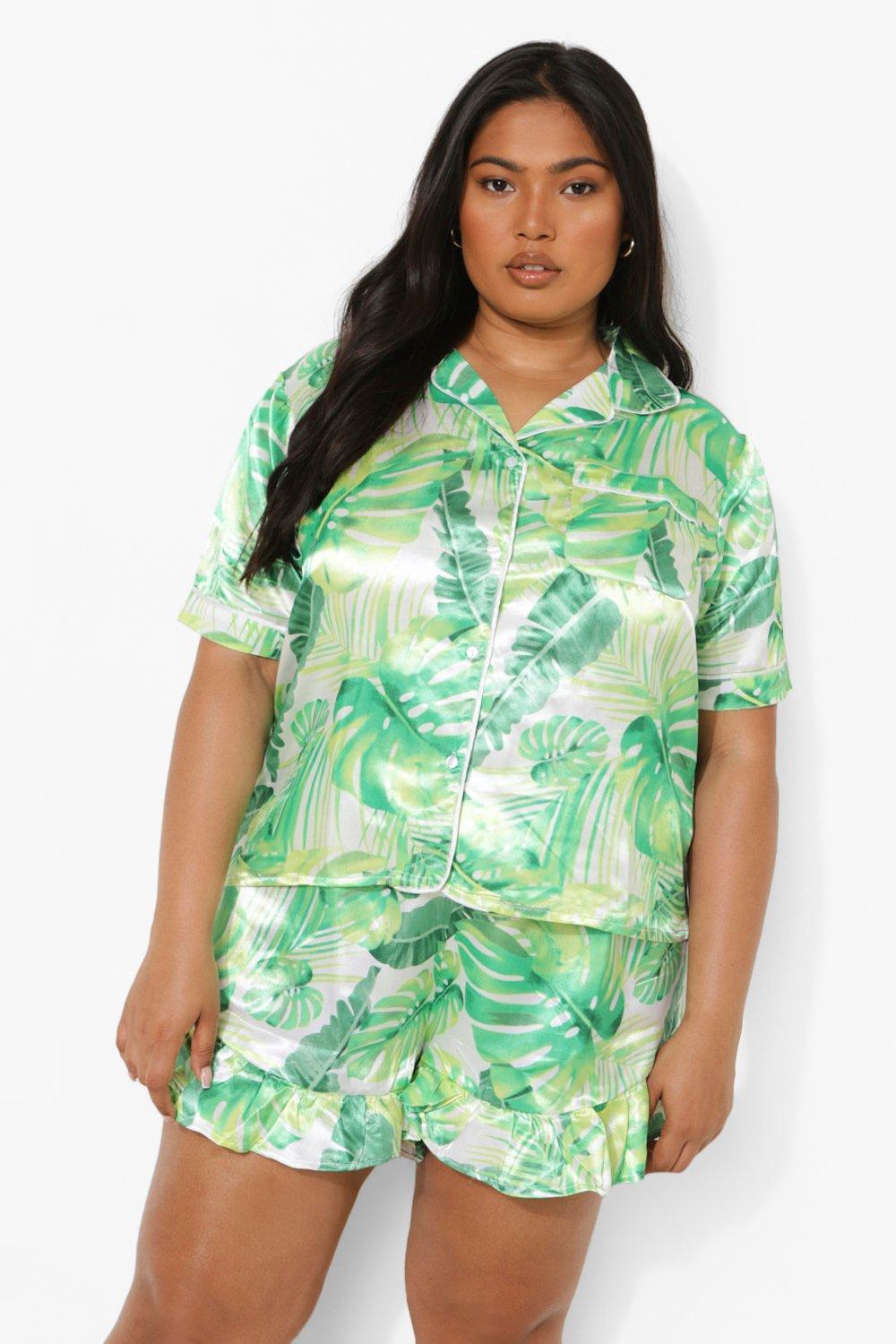 Plus Satin Leaf Short Pj Set