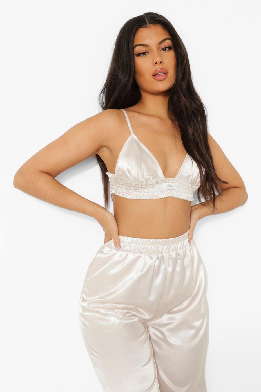 Cream Official Woven Tab Satin Bralet image number 1
