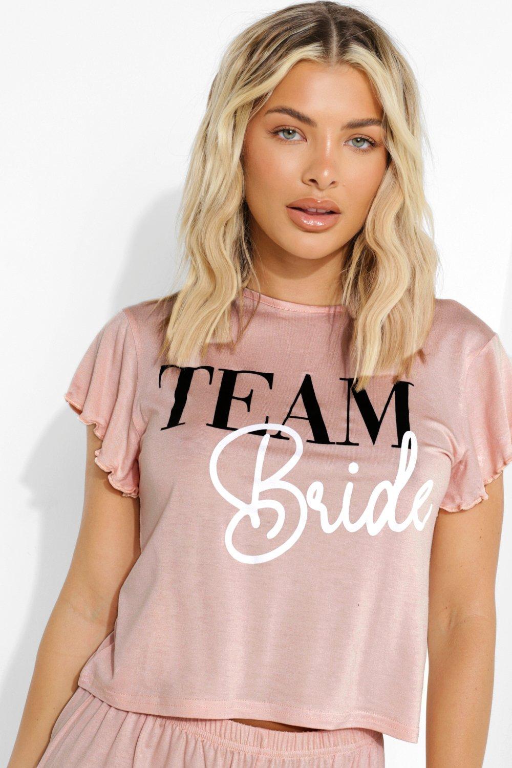 Women s Team Bride Frill Sleeve Pj Short Set Boohoo UK