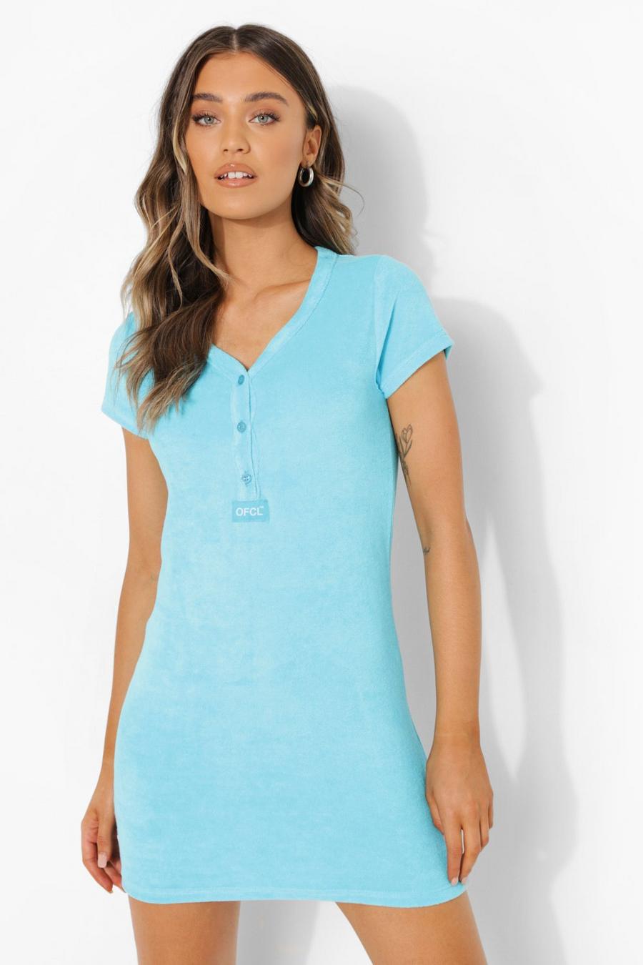 Blue blå Ofcl Woven Tab Towelling Button Sleep Dress image number 1