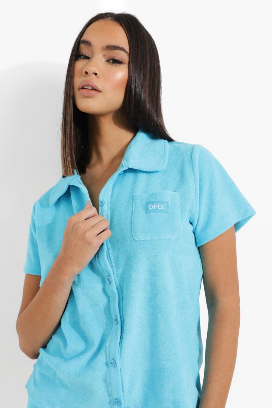 Camicia in spugna con riquadro con logo Official, Blue image number 1