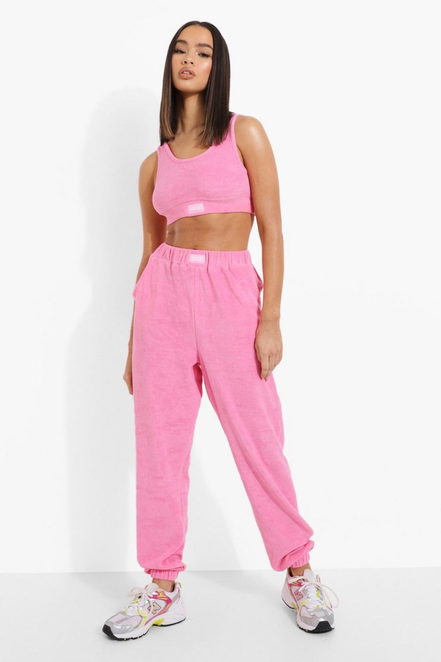 Pink Ofcl Woven Tab Towelling Skinny Joggers image number 1
