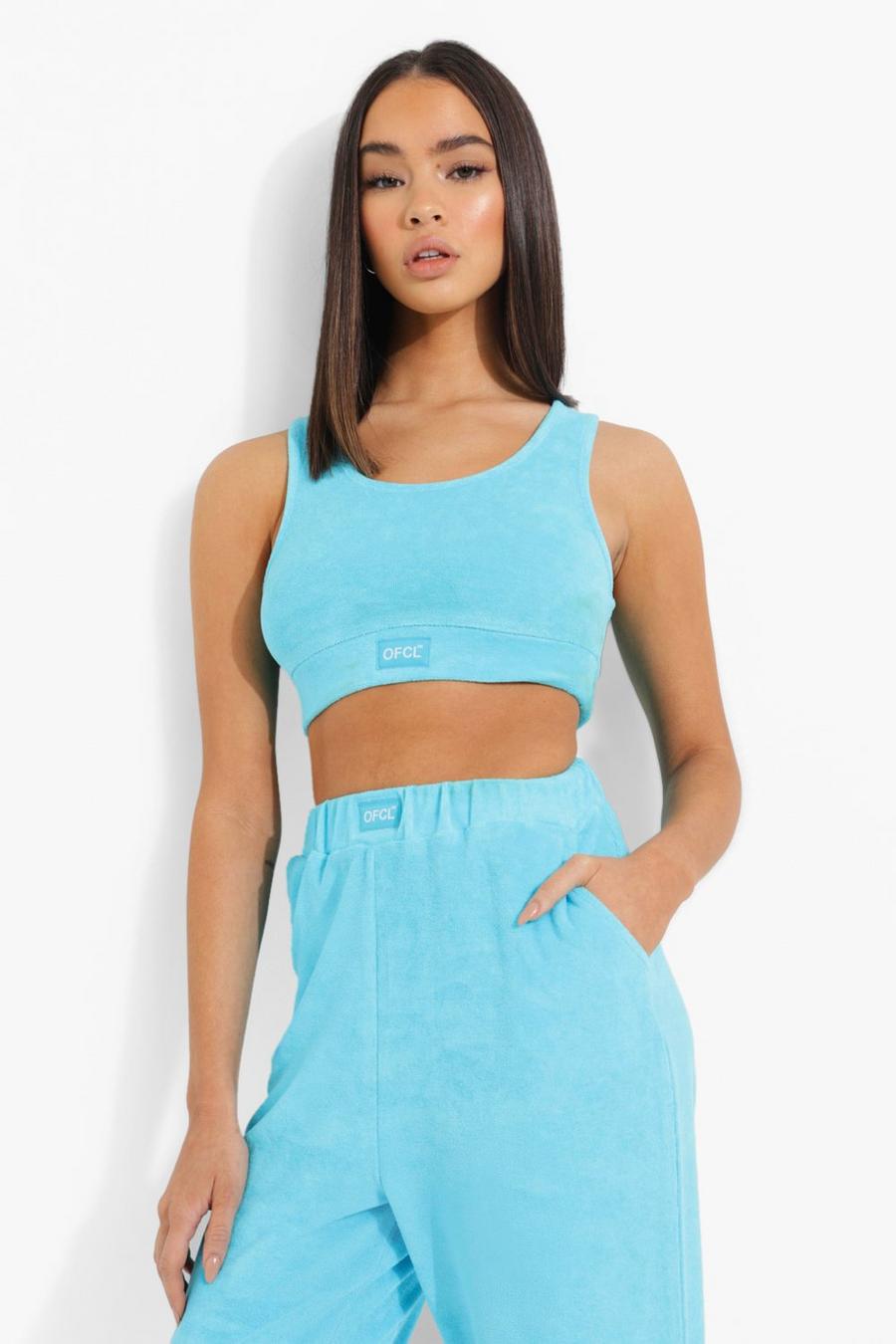 Blue Ofcl Woven Tab Towelling Bralet image number 1
