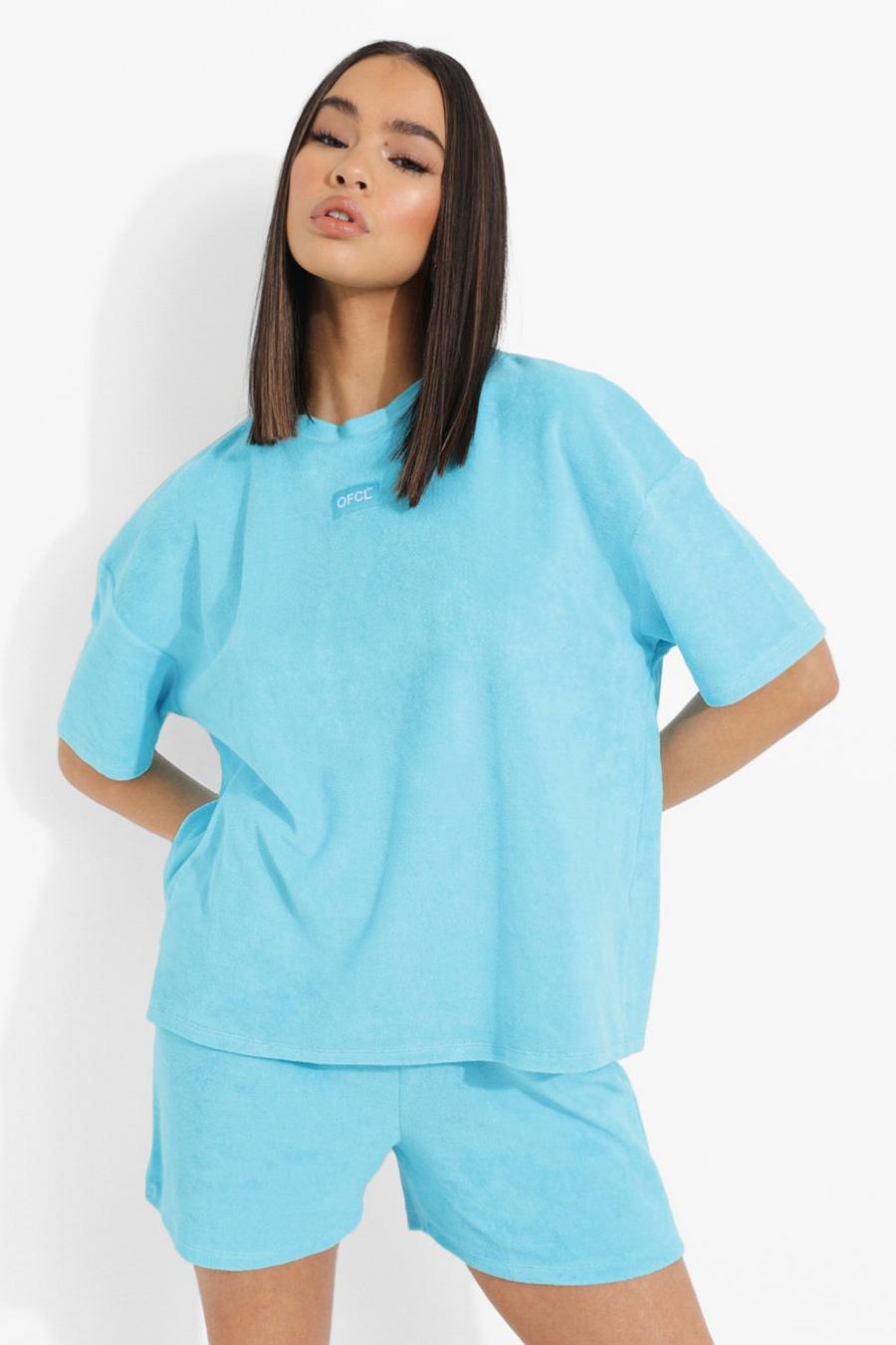 Blue Ofcl Woven Tab Toweling Oversized Tshirt image number 1