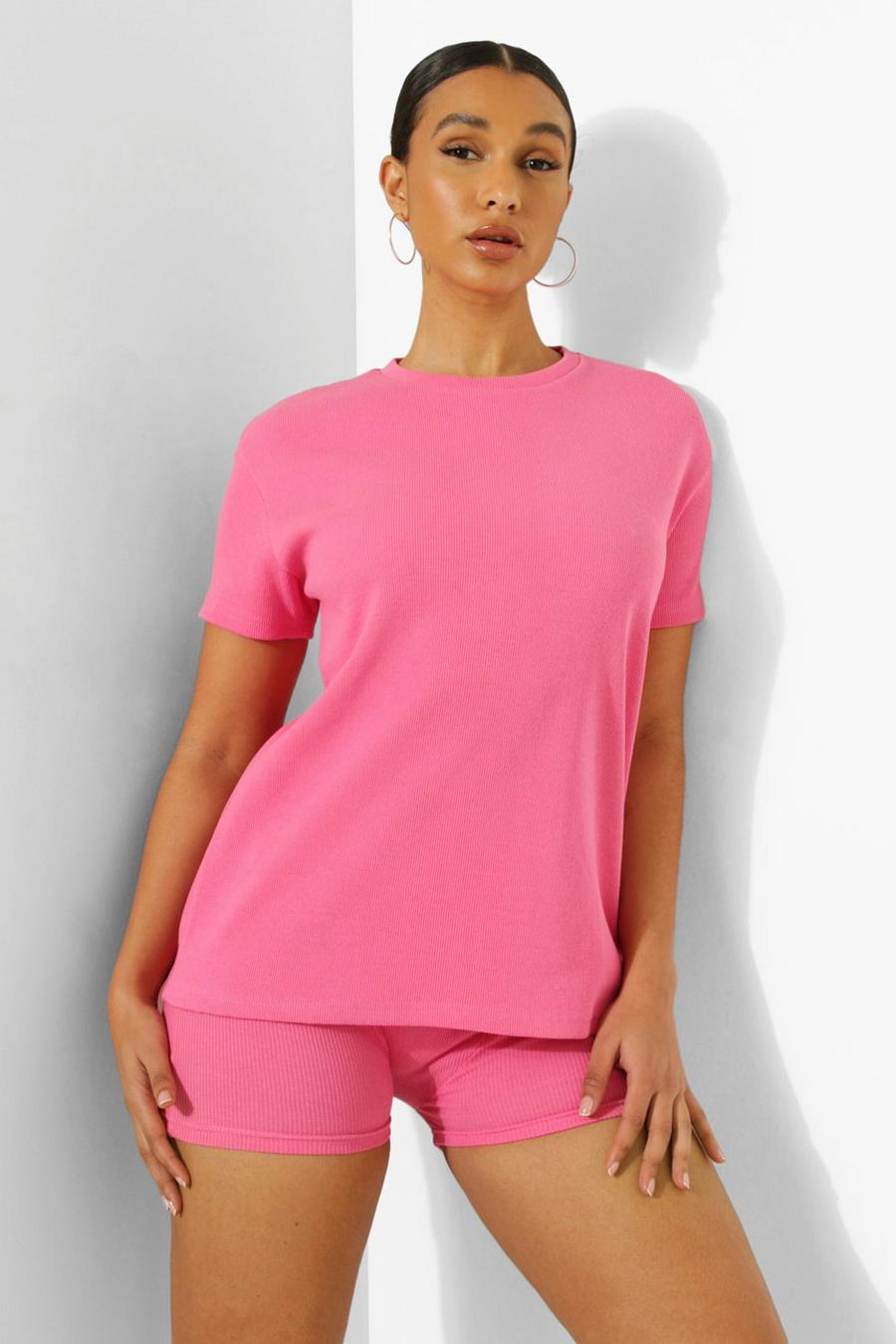 Pink Ofcl Premium Rib Short Sleeve Oversized Top image number 1