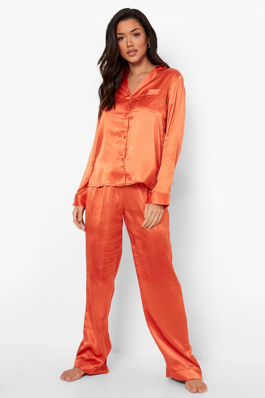 Orange Mixa & Matcha Pyjamasbyxor i satin image number 1