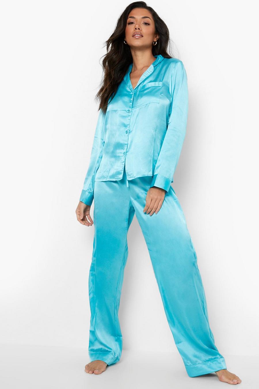Blue Mixa & Matcha Pyjamasbyxor i satin image number 1