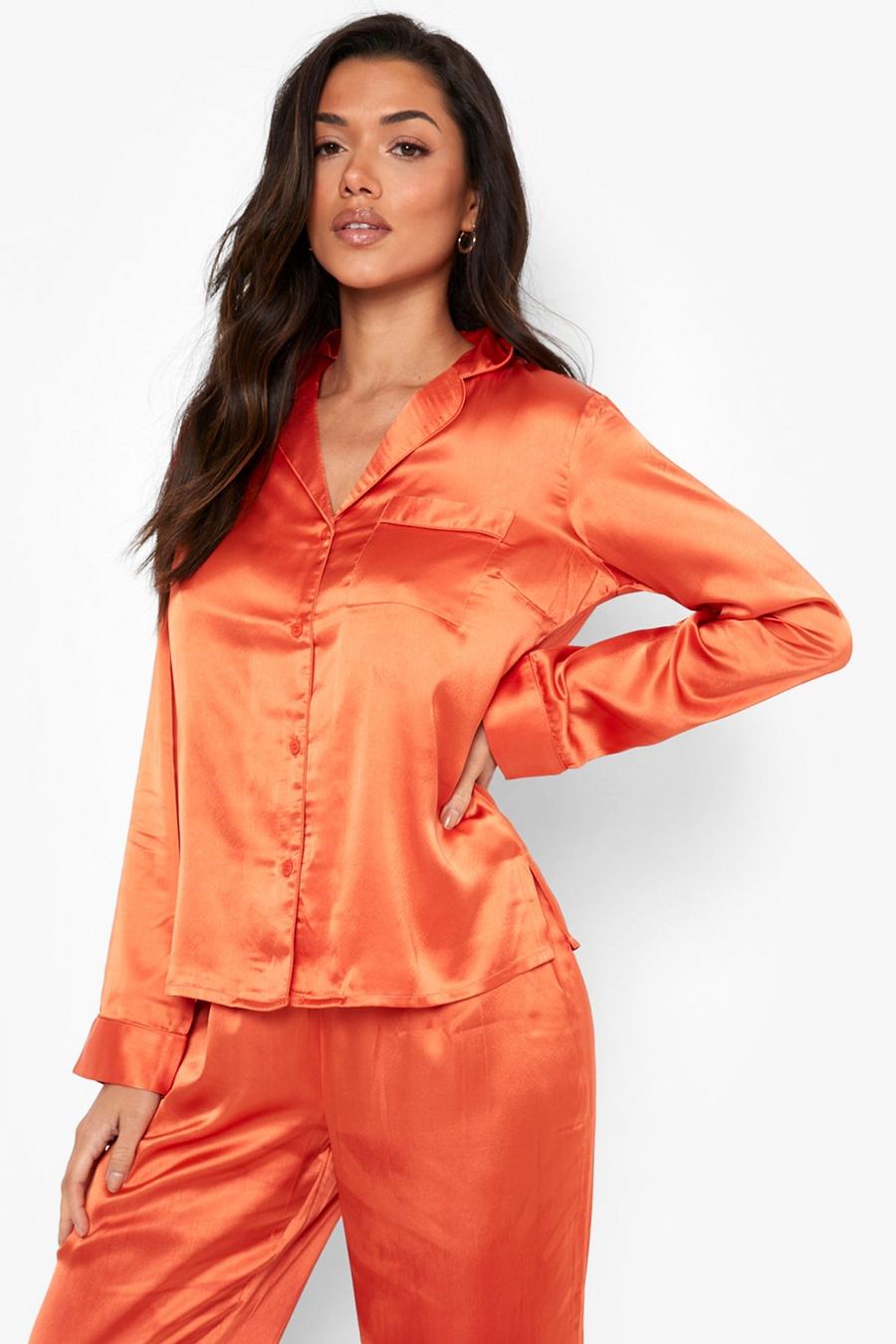 Orange Mixa & Matcha Pyjamasskjorta i satin image number 1