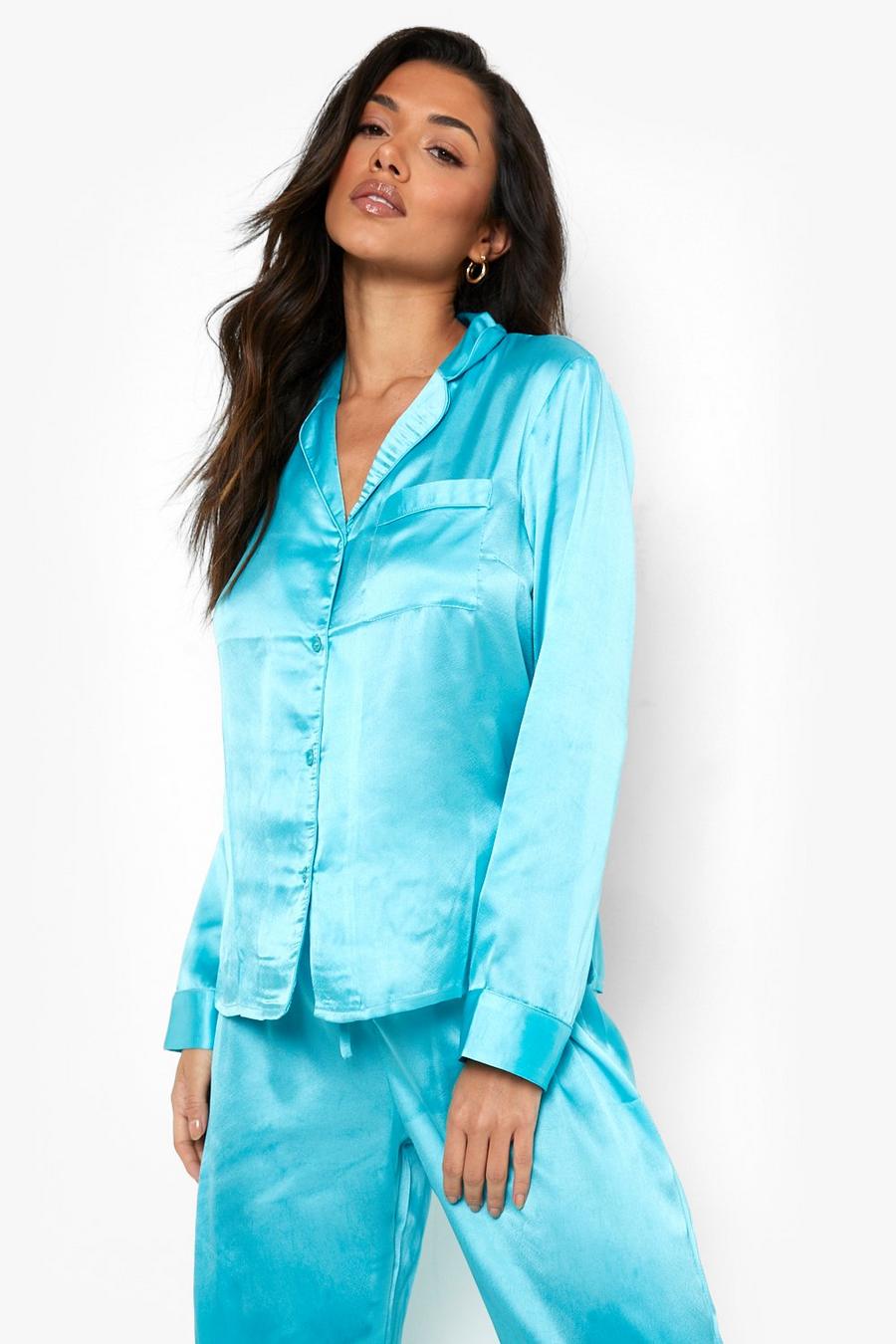 Blue Mixa & Matcha Pyjamasskjorta i satin image number 1