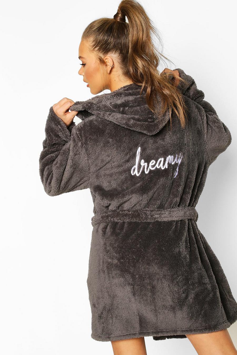Charcoal gris Dreamy Embroidered Fluffy Robe