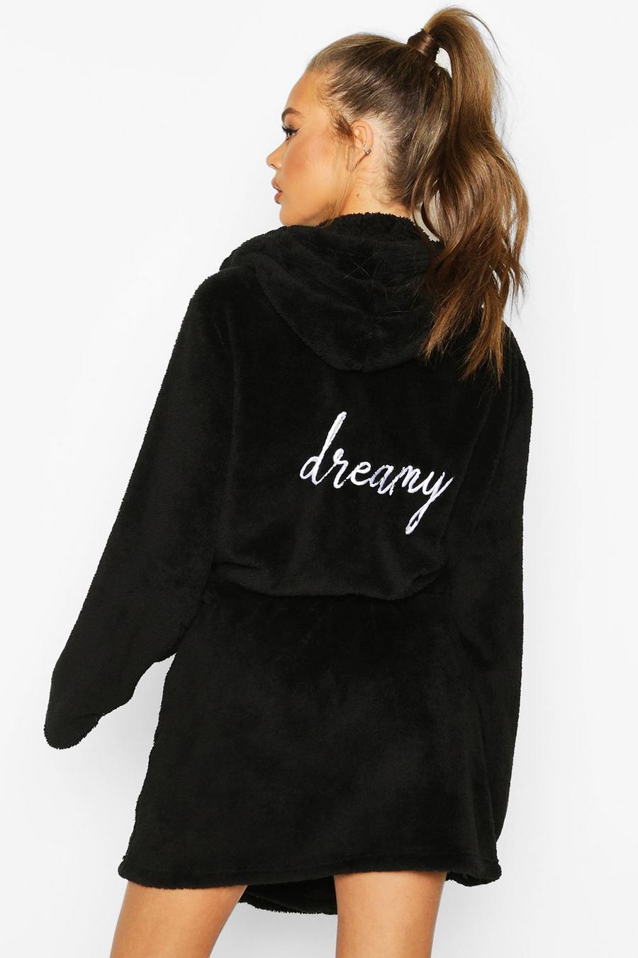Black svart Dreamy Embroidered Fluffy Robe