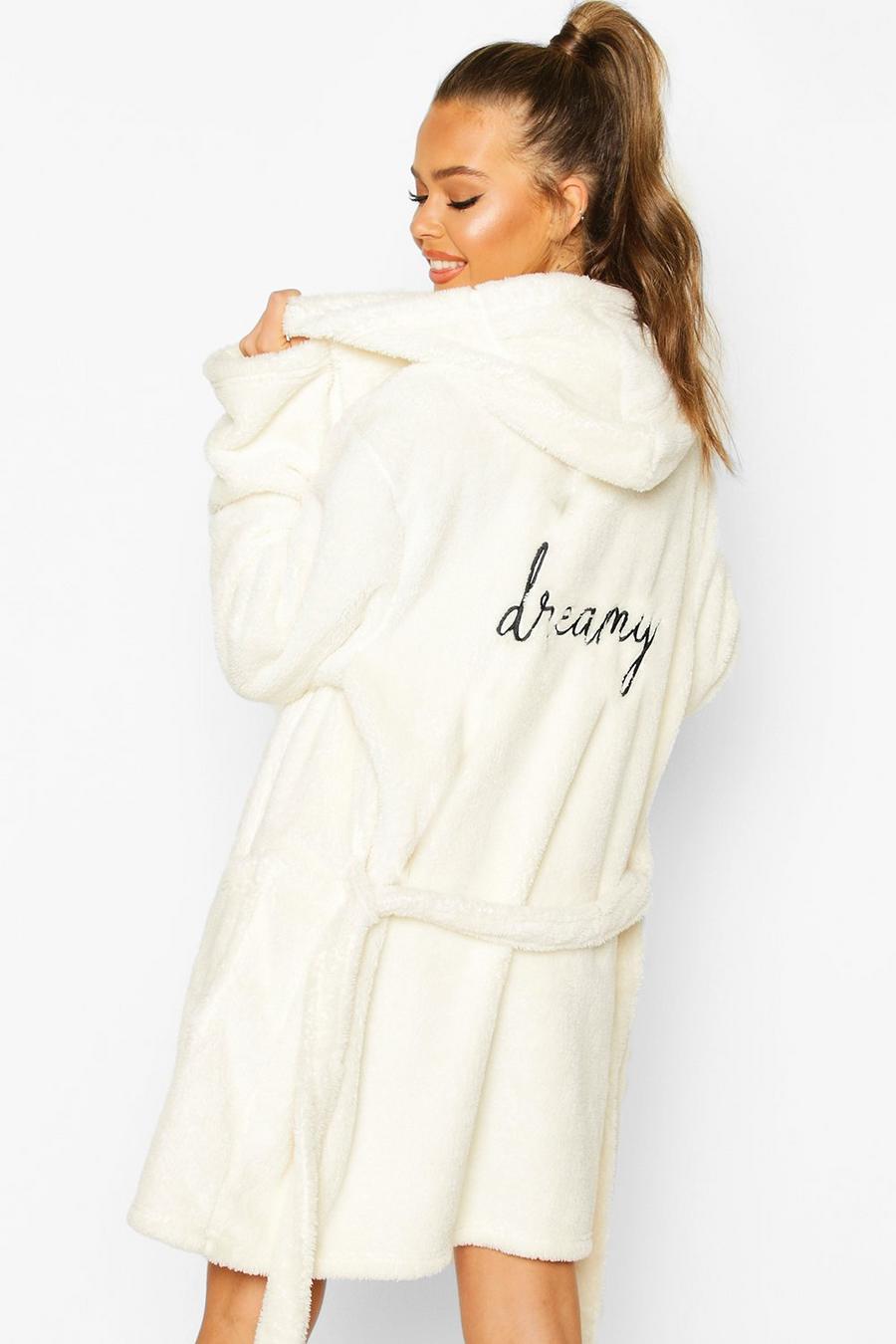 Cream Dreamy Embroidered Fluffy Robe image number 1
