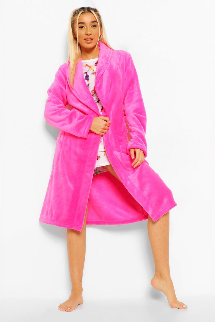Hot pink Lange Basic Badjas image number 1