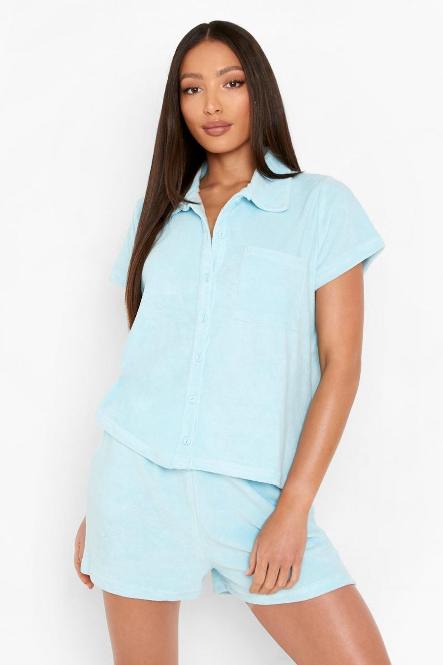 Baby blue Tall Terry Towelling Shirt & Short Set image number 1