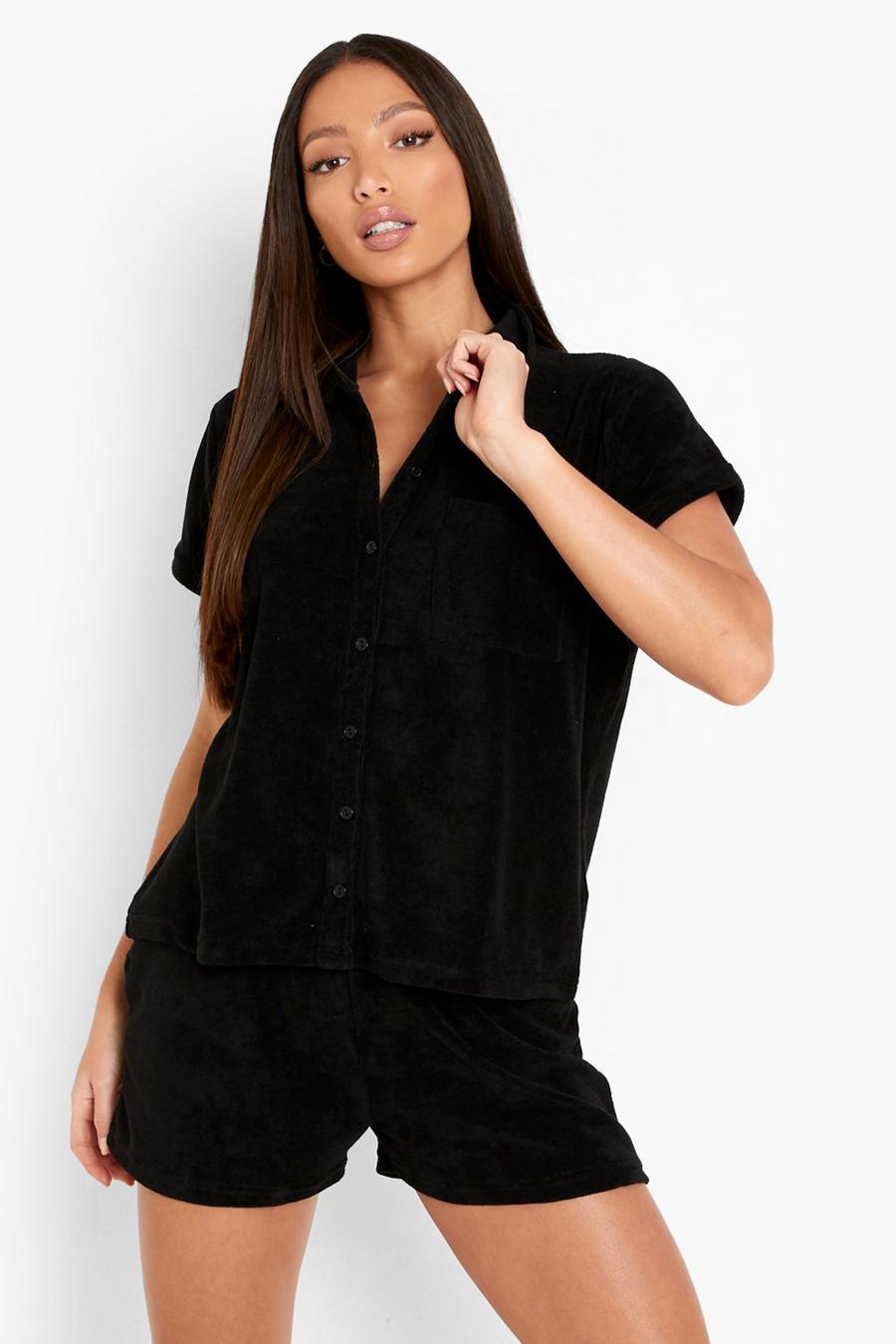 שחור negro סט של חולצה ושורט מבד מגבת עבה לנשים גבוהות