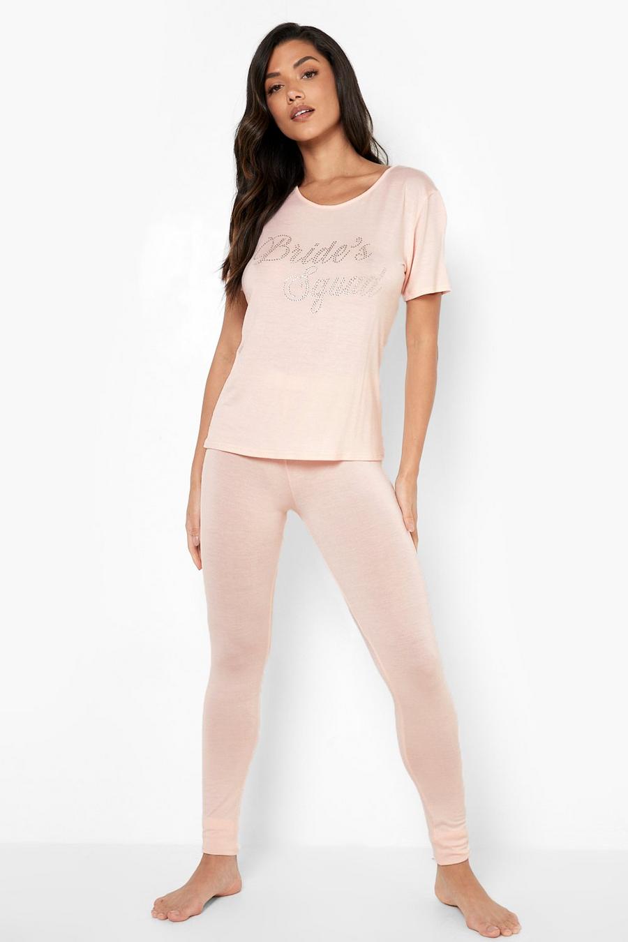 Blush pink Bride's Squad Pyjamas med leggings och strass