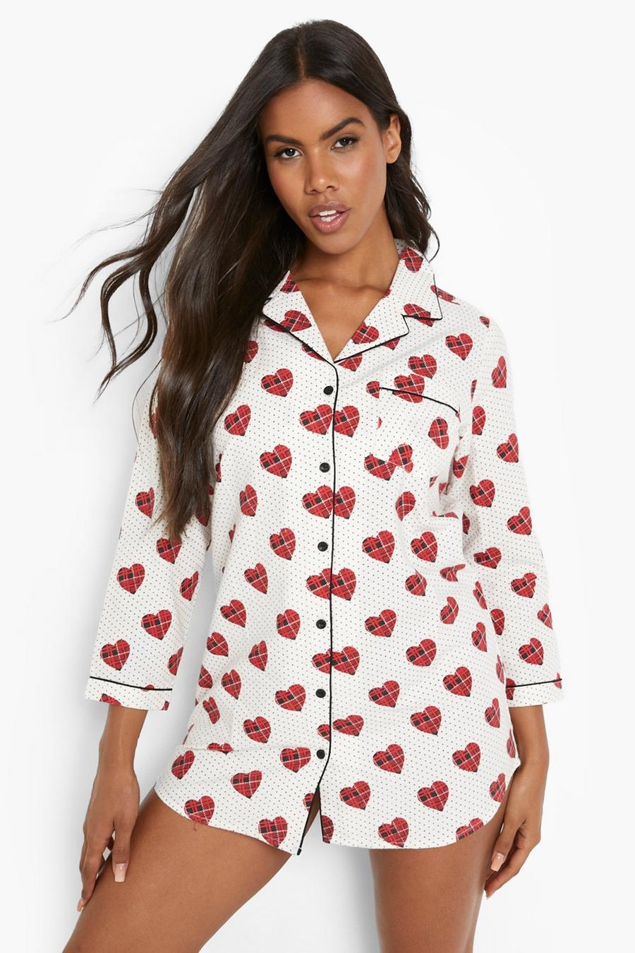 Cream Flannel Heart & Micro Heart Night Shirt image number 1