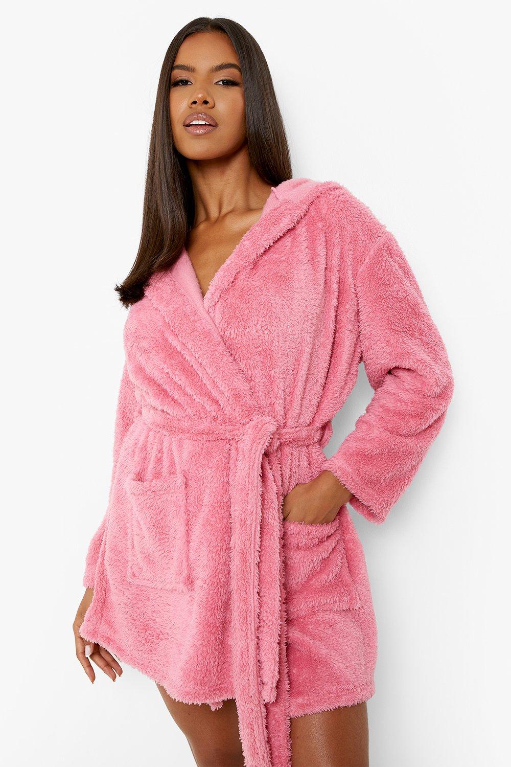 bright pink fluffy dressing gown