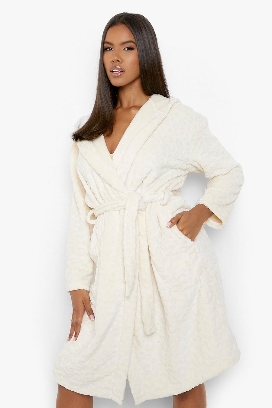 Cream white Leopard Print Dressing Gown image number 1