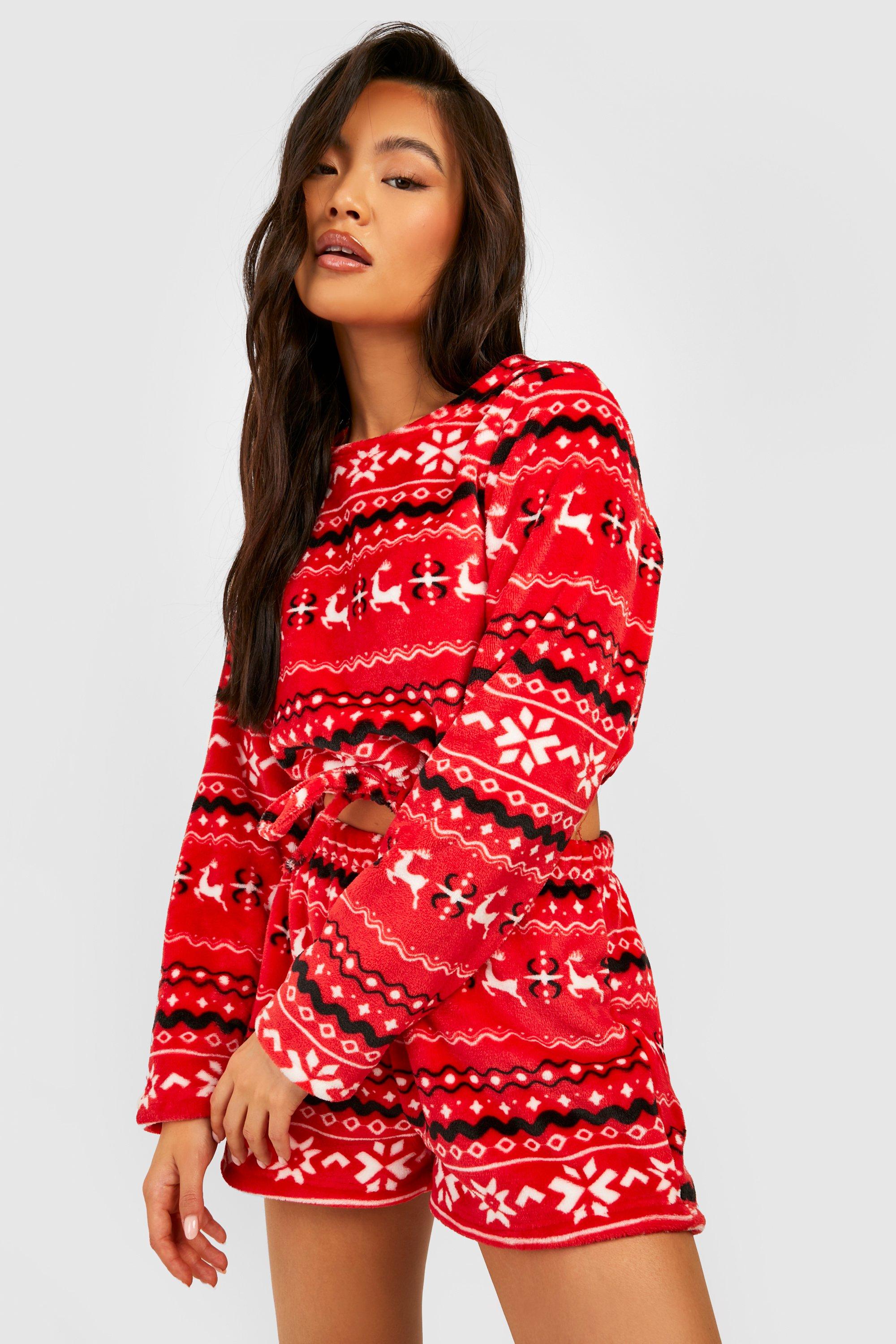 Fairisle Fleece Crop Sweater Short Set boohoo