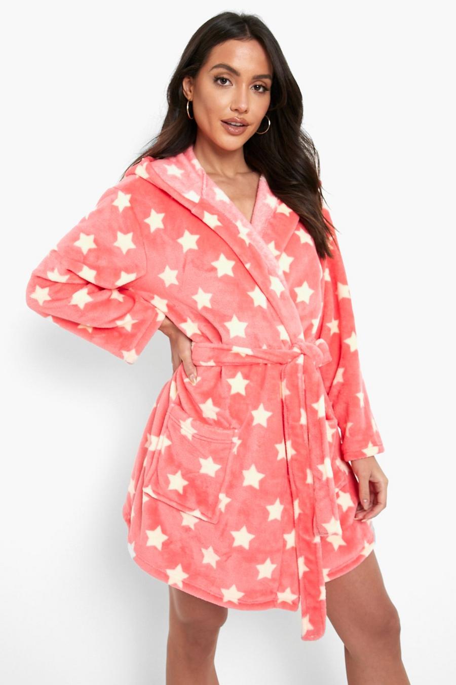 Neon-pink Neon Star Print Fleece Dressing Gown image number 1