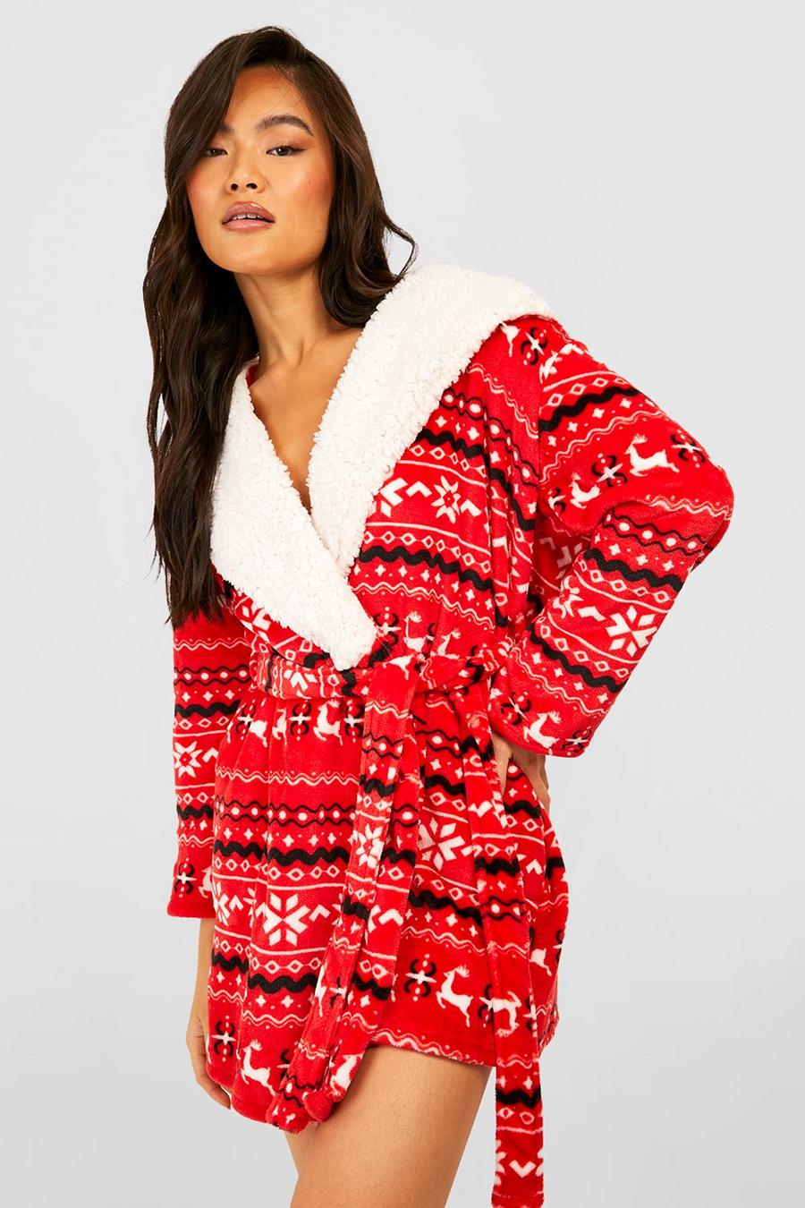 Red rouge Fairisle Fleece Dressing Gown image number 1